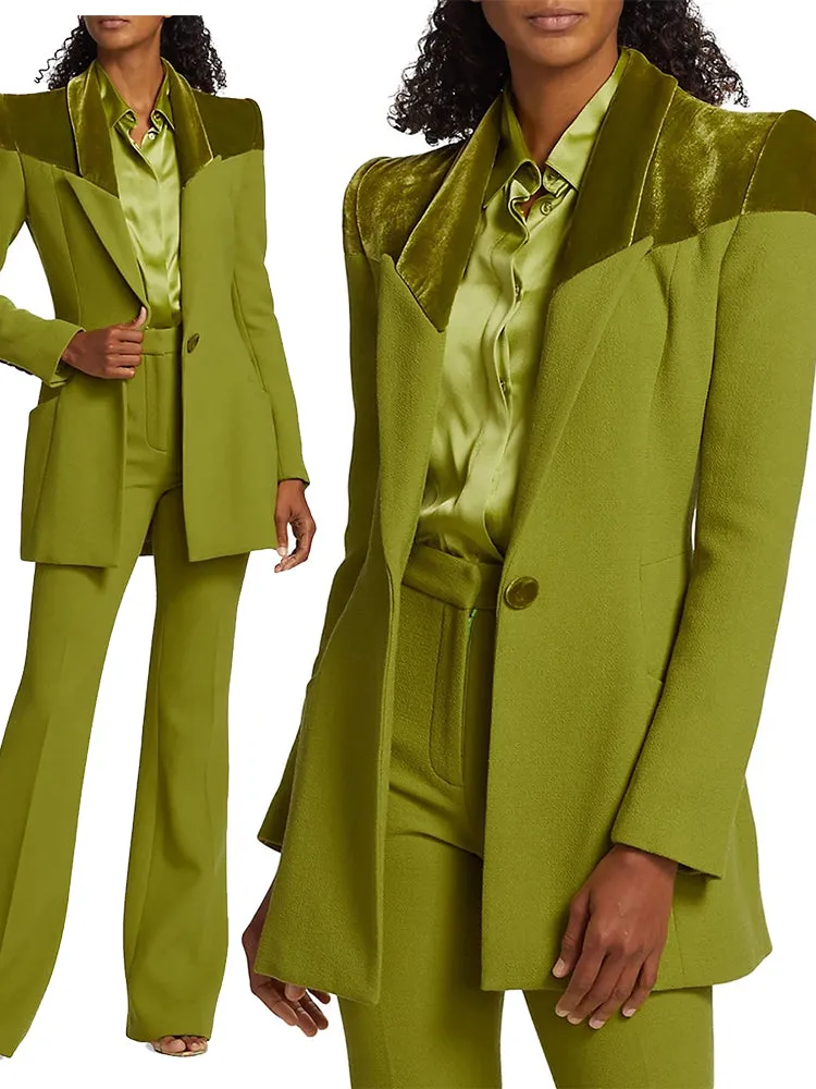 Ashore Shop  Custom Green Women Suits Pant Set Blazer Trousers 2 Piece Sets