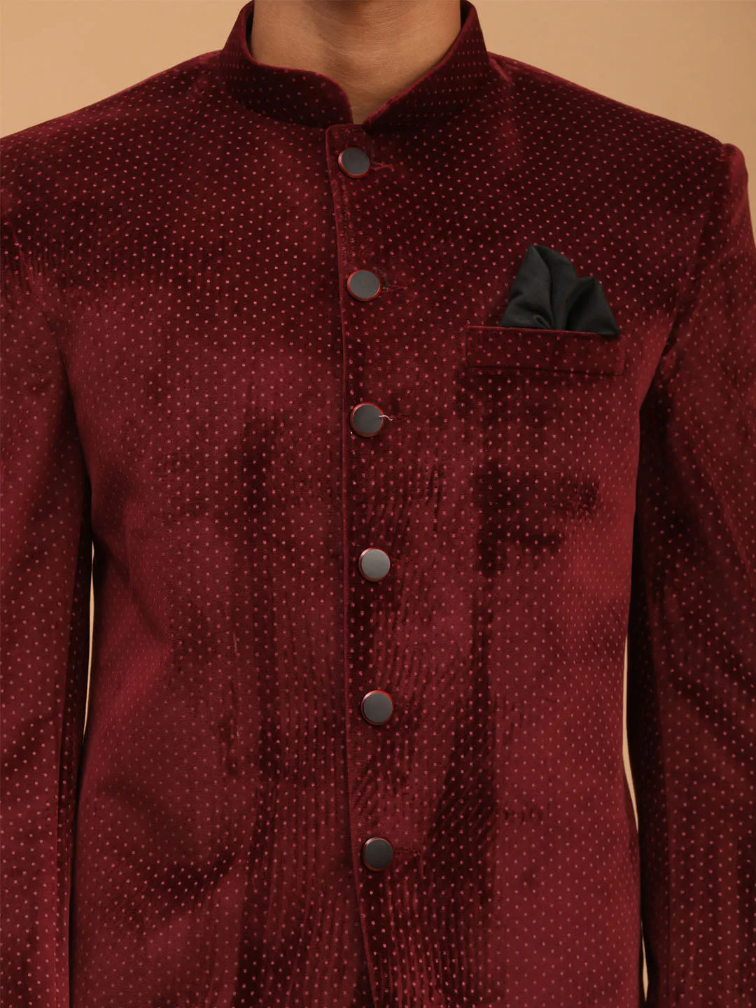 Jashvi Men's Maroon Polka Dot Printed Velvet Jodhpuri