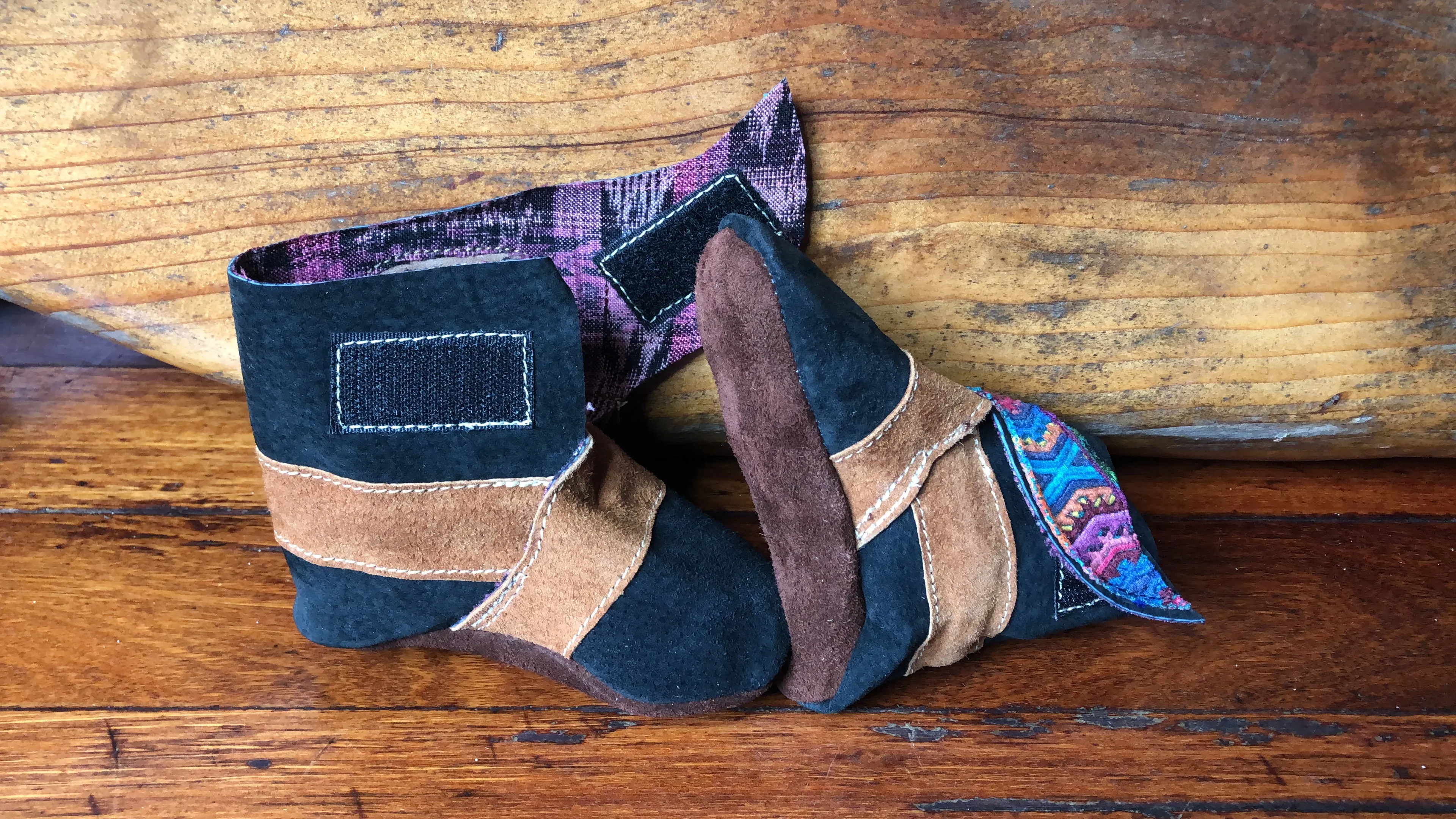 Size 21 Baby Ninja Boots - Black and Tan Rainbow