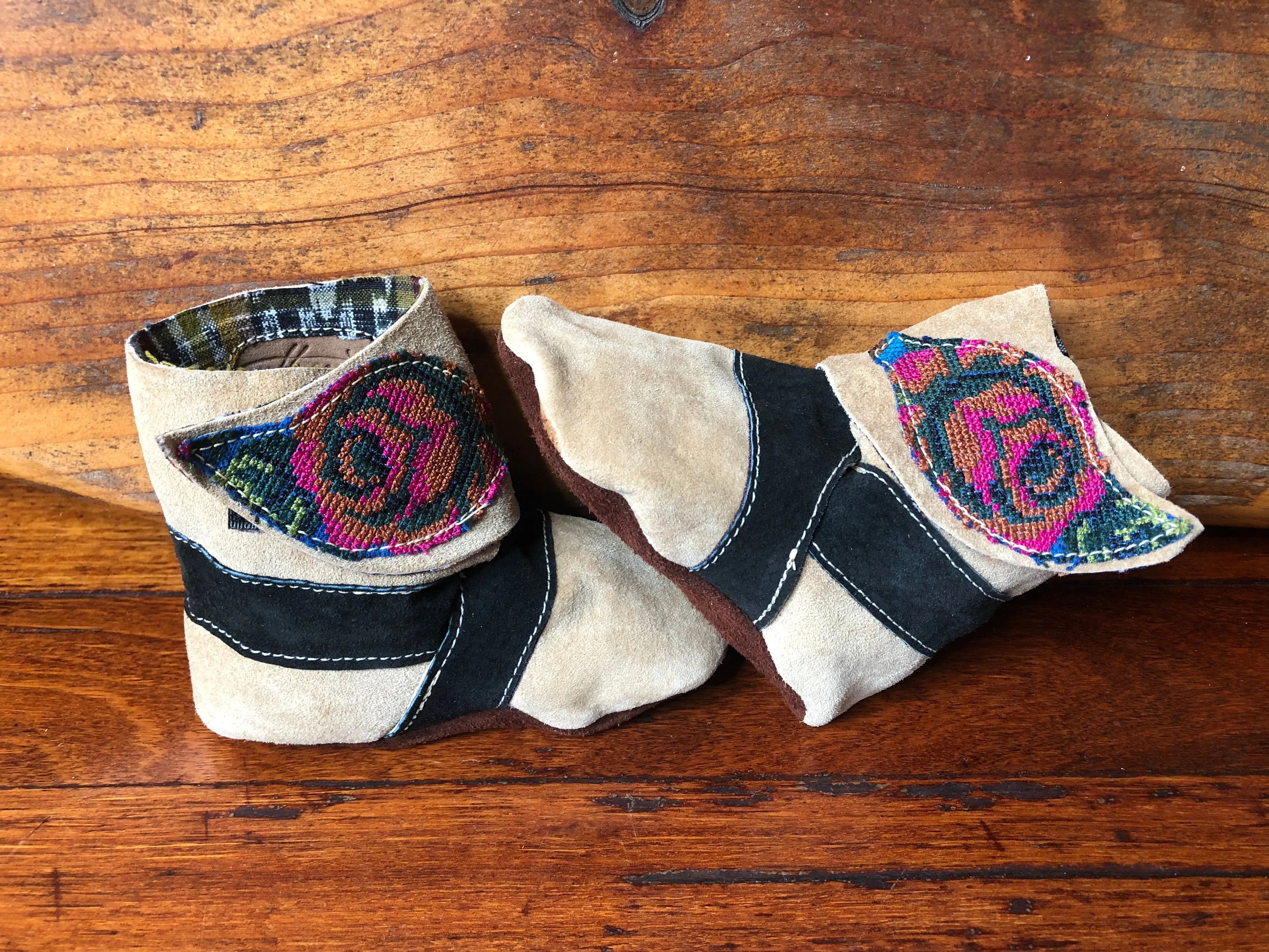 Size 23 Baby Ninja Boots - Tan, Black Fluoro Rose